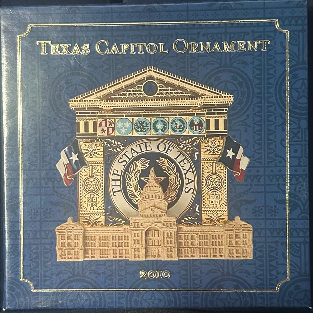 Texas Capitol Ornament with Blue and Gold Design 2010